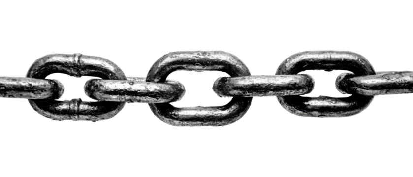 Robust Chain: A close-up view of a sturdy metal chain, symbolizing strength, connection, and the weight of interconnected links. The chain is an emblem of enduring structures.