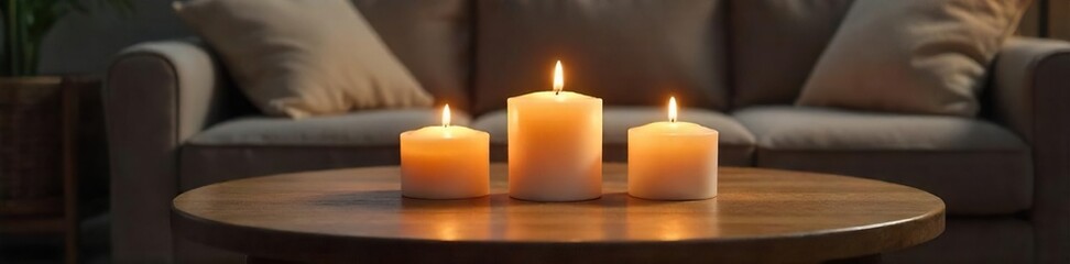 Warm Candlelight Glow in Cozy Living Room Relaxation and Tranquility at Home