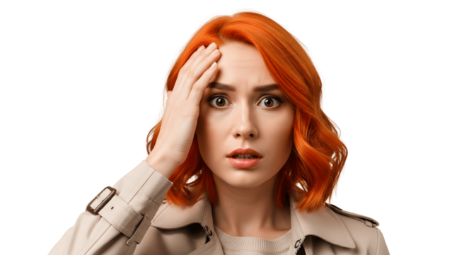 Worried redhaired woman isolated on transparent background - Powered by Adobe