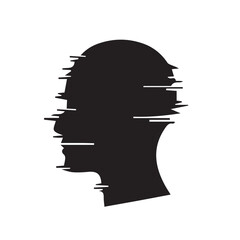 Abstract Silhouette of a Head with Glitch Effect Digital Distortion and Mental State