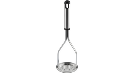 Stainless steel potato masher isolated on transparent background, a kitchen utensil used for mashing cooked potatoes and other soft foods, for cooking