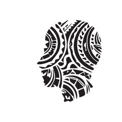 Tribal Tattoo Design of a Human Head Silhouette with Intricate Patterns