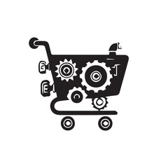 Mechanical Shopping Cart A Steampunk-Inspired Illustration of E-Commerce and Industrial Design