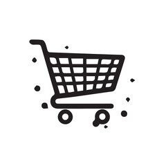 Hand-drawn shopping cart icon vector illustration. A simple black outline symbol for e-commerce, online store, and digital purchase concepts, isolated on a white background
