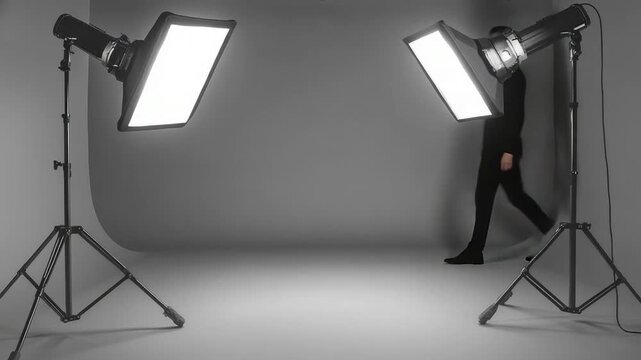 Two light stands positioned on a white background, ideal for photography or lighting props