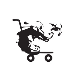 Abstract Silhouette of a Person Riding a Shopping Cart