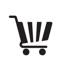 Monochrome shopping cart icon isolated on a white background. A simple flat vector graphic representing e-commerce, online purchasing, and retail store checkout