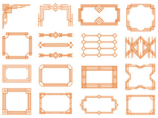 Geometric vintage labels and golden decorative frames collection, antique art deco ornament set for luxury design