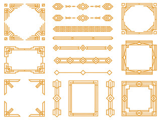 Modern Arabic art deco golden frames and line borders, 1920s style antique vector design template