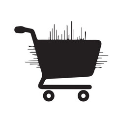 Conceptual black silhouette of a shopping cart filled with a cityscape or digital equalizer, symbolizing urban retail, e-commerce, and online purchasing