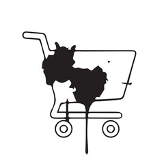 Shopping Cart Meltdown Black Ink Illustration of Consumerism Issues