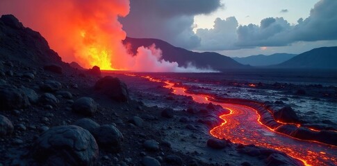 Kilauea Volcano Lava Flow Fiery Destruction and Geological Wonder in Hawaii