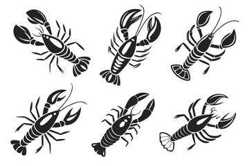 Minimalist lobster icon set in black yellow cyan magenta