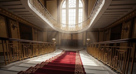 Grand staircase with red carpet architecture interior