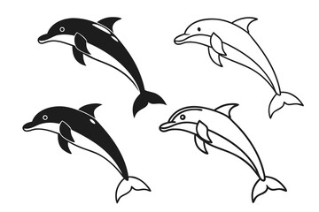 Naklejka premium Minimal dolphin outline icon set for creative projects