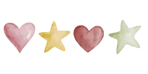 Hand-painted Watercolor Hearts and Stars Illustration