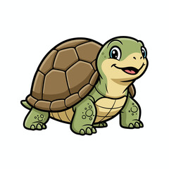 Obraz premium Cute cartoon terrapin smiling with joyful expression, on white background, copy space