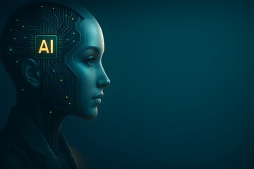 Female profile with integrated ai chip symbolizes human technology fusion and insight