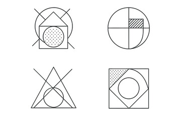 Geometric shapes collection: circle, square, triangle patterns and lines