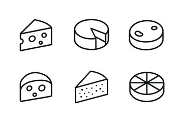 Variety of cheese icon set with different shapes and styles
