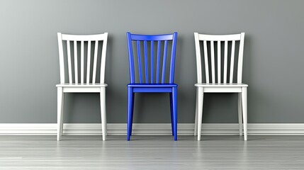 Seating arrangement with distinctive blue chair modern interior photography minimalist design eye-level view interior design concept