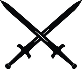 Crossed swords silhouette. Medieval weapon and battle vector icon
