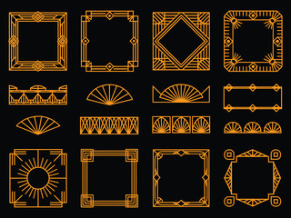 Luxury art deco geometric ornament collection with lines, borders, frames, and headers for premium design projects