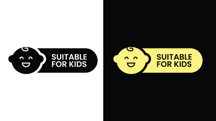 Cute 'Suitable for Kids' Label Design – Child-Friendly Icon for Packaging & Products (Black & Yellow Versions)