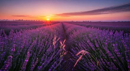 Fototapeta premium Lavender field at sunrise landscape