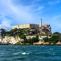 Naklejka premium Fortress structure on a rocky island, surrounded by water