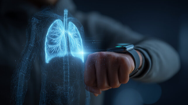 a man wearing a smart watch is using digital health technology to check his body data,