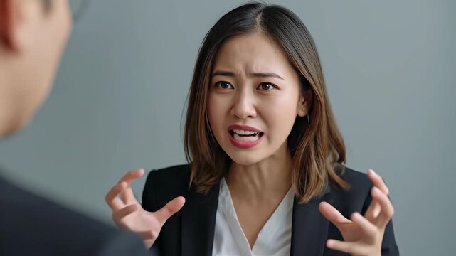 Distressed Female Client Reacting Emotionally to Financial Advisor During a Serious Business Meeting, Expressing Frustration and Disappointment