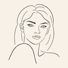 Beautiful Woman Line Art Portrait Vector Illustration