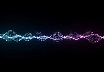 Abstract glowing digital wave of particles transitioning from blue to purple against a dark background