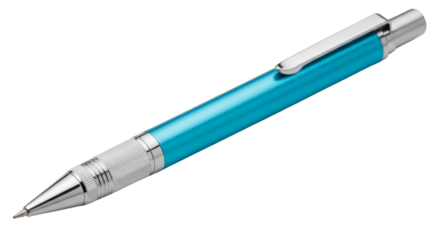 Blue metallic pen with silver accents writing stationery