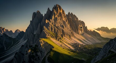 Majestic mountain peak landscape at sunrise nature scenery