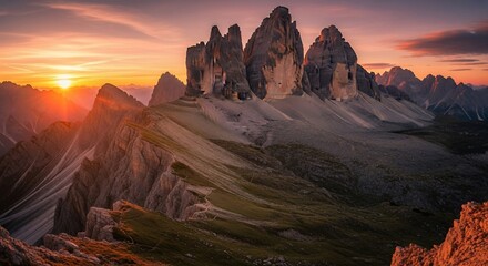 Majestic mountain peaks at sunset landscape