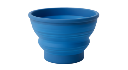 Blue silicone collapsible cup isolated on transparent background, perfect for camping, hiking, or travel, spacesaving and easy to clean, a versatile container