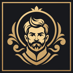 Ornate Portrait Logo for Upscale Barber Shop with Golden Design