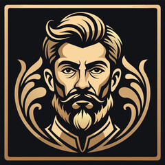 Ornate Portrait of A Distinguished Gentleman: Vintage Style Male Logo