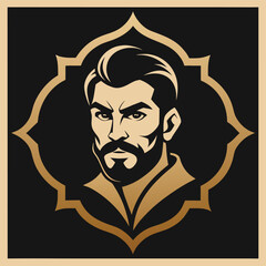 Distinguished Gentleman Crest Beard Vector Design Stylish Masculine Portrait Logo Illustration In Elegant Decorative Frame Emblem Template