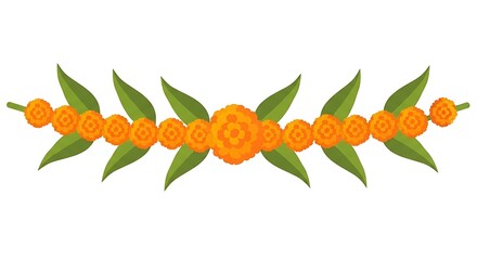 Orange Marigold Flower Garland with Green Leaves Border floral