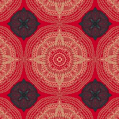 seamless pattern with red and yellow flowers