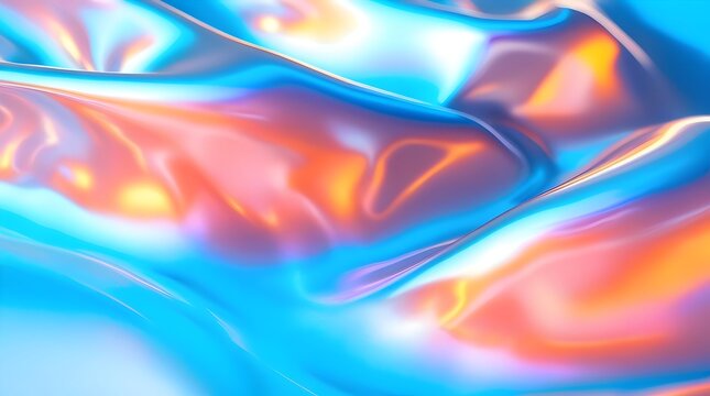 Holographic chrome gradient waves in a mesmerizing abstract background with a fusion of iridescent blues and silvers that shimmer and glow, as the gradients undulate in a smooth, continuous motion, gi