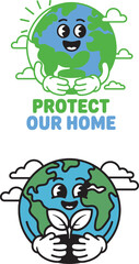 Save earth illustration planet holding heart protect our home eco friendly concept design for environment awareness vector artwork