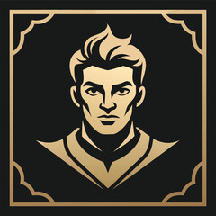 Golden Man Vector Portrait Elegant Art Deco Design with Sophisticated Frame on Black Background