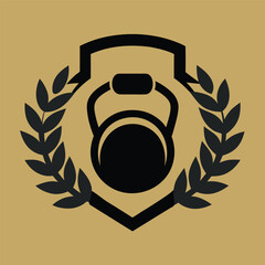 Kettlebell Crest Vector Design Fitness Sports Gym Competition Symbol Weightlifting Laurel Wreath Icon Achievement Badge Insignia