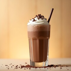 Delicious chocolate cold coffee with whipped cream and sprinkles