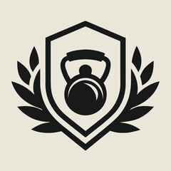 Kettlebell and Shield Vector Fitness Sport Emblem Gym Competition Symbol Weightlifting Badge Laurel Wreath Icon Achievement Insignia
