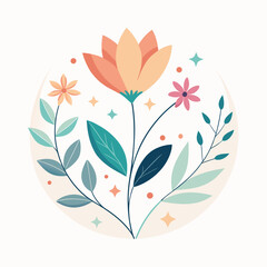 Charming Floral Circle Fresh Blossom Decorative Wreath Modern Art Nature Inspired Design Pastel Hues Elegant Botanical Arrangement